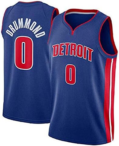 GEXING Andre Drummond # 0 Men's Basketball Wear - NBA Detroit Pistons - Sleeveless Shirt New Fabric Embroidered Swingman Jerseys Blue-M