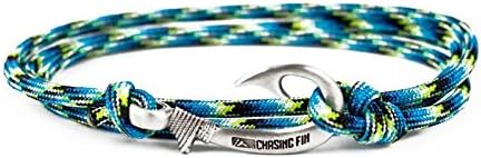 Chasing Fin Fish Hook Pendant Bracelet - Cool 30-Inch Military-Grade 550 Paracord Bracelet & Anklet - Adjustable Size, 100% Nylon Nautical & Fishing Accessory - J-Hook Pendant, Pewter - Oceanic