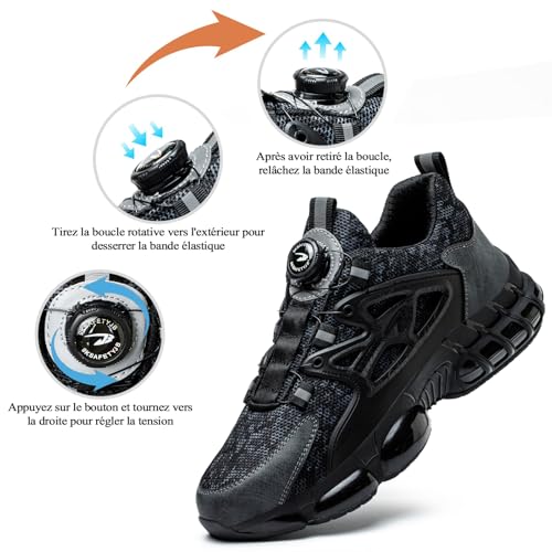 GemChve Safety Shoes Men Women Lightweight Breathable Work Non-Slip Work Sneakers with Steel Toe Cap 3-12 UK