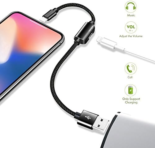 For iPhone 7 8 X USB Lightning Headphone Adapter Cable 8 Pin Connector Charge and Audio Splitter (0.8 FT)
