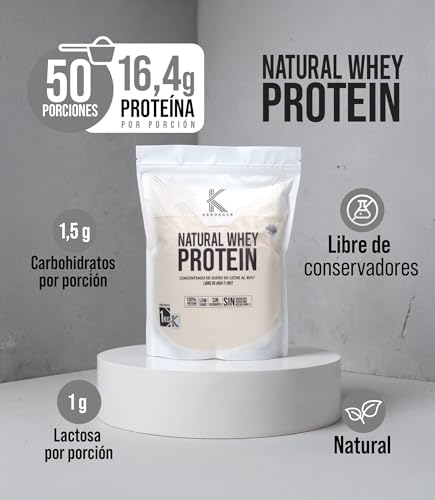 KARDAGAR Whey Protein Natural Concentrado WPC80 1Kg y Vaso Shaker Beige 550ml 16.4g Proteina Sin Sabor en Polvo 1.5g Carbohidratos por porción Sin Edulcorantes ni Aditivos Apoyo al Desarrollo Muscular
