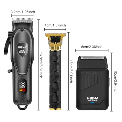 HIENA PRO Professional Hair Clipper Set for Men, Electric Foil Shavers and Beard Trimmers, Cordless Barber Clippers with LED Display, R-Type Adjustable Blade, Hair Cutting Kit, Gifts for Men