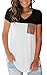 Summer Color Block Tops Shirt for Women Tunic Tee with Suede Pocket Black L