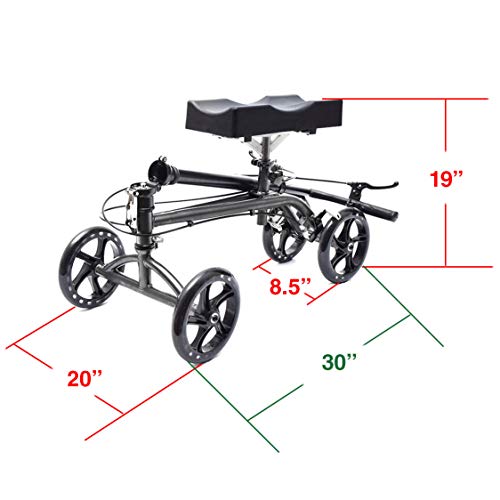Clevr Foldable Knee Walker Scooter for Foot Injuries or Surgery, Adjustable with Dual Brake System & Basket, Medical Steerable Crutch Alternative, Silver - Thumbnail 5