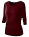 TWINTH Womens 3/4 Sleeve Dolman Drape Top with Side Shirring Loose Fit Tunic Top Plus Size Burgundy XX-Large