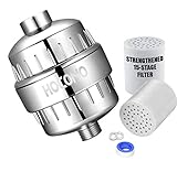 15-Stage Shower Filter with Replaceable Cartridge - Remove Chlorine, Heavy Metals, Softens Hard Water, Multi-stage Filtration, Tffectively Shield Impurities