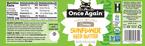Once Again Organic Creamy Sunflower Butter, 16oz - Lightly Salted & Sweetened - Peanut Free, USDA Organic, Gluten Free… - Image 3
