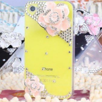 Amazon Iphone4sケース カメリアとクリスタルがデザインされたカワイイケース イエロー ピンク 花 ケース カバー 通販
