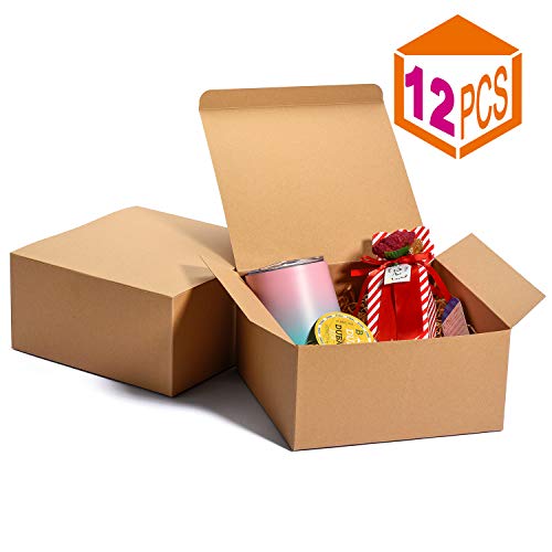 MESHA Kraft Boxes 8x8x4 Inch Bridesmaid Proposal Boxes Brown Gift Boxes Bulk,Brown Paper Gift Boxes with Lids for Gifts, Crafting, Cupcake Boxes,Boxes for Wrapping Gifts（Brown-12Pack）