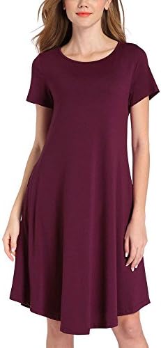 MISS RORA Women's Casual Plain Simple T-Shirt Loose Scoop Neck Dress (Rose Red, X-Large)