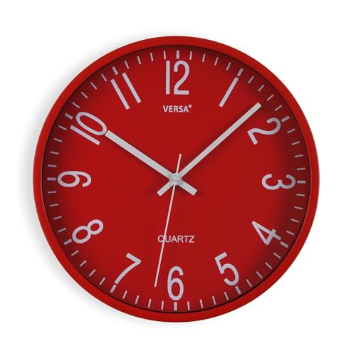 Versa Raven Silent and Decorative Wall Clock, for Kitchen, Living Room or Dining Room - Easy to Read, Measurements (H x L x W) 30 x 4.3 x 30 cm, Polypropylene, Red