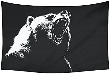 Custom Animal Wall Art Home Decor, Black and White Bear Tapestry Wall Hanging 40x60 Inches