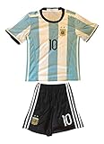 2016 Argentina Kids #10 Messi Soccer Jersey & Shorts Youth (X-Large (ages 10-11))