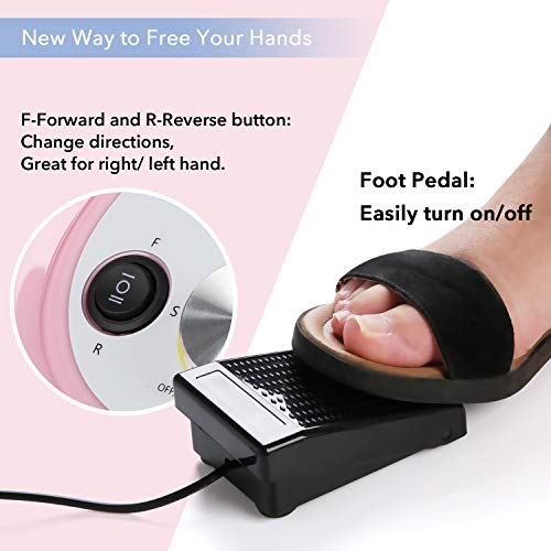Professional Nail Drill Lavinda 30000RPM Electric Nail File, High Speed Low Heat LCD Display Manicure E File for Shaping, Buffing, Removing Acrylic Nails, Gel Nail with Drill Bits Foot Pedal, Pink - Thumbnail 4