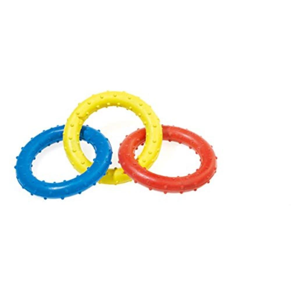 CLASSIC PETBLIS Triple Ring Rubber Tug 19cm 7.5 inches, 100 g, Primary