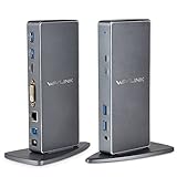 WAVLINK USB 3.0 & USB C Universal Docking Station for Laptop, Dual Video Monitor Display HDMI, DVI & VGA, Gigabit Ethernet, Audio, 4USB 3.0 Ports, 2 USB-C Ports-PD Function Not Supported