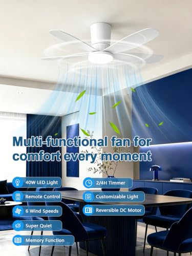 AILRINNI Ventilateur de Plafond 107 CM avec Lumière RGB, Bas Profil Encastrable, Télécommande et APP, 5 Pales Réversibles, RGB+3 Températures de Couleur, Dimmable Ventilateur LED pour Salon Chambre