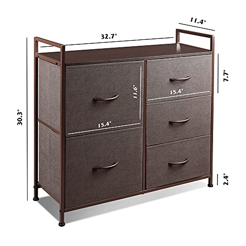 WLIVE Dresser with 5 Drawers, Fabric Storage Tower with Handrail, Organizer Unit for Bedroom