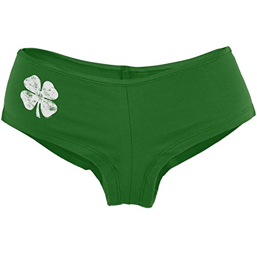 St. Patricks Day - Distressed Shamrock Leaf Green Women's Booty Shorts - Medium
