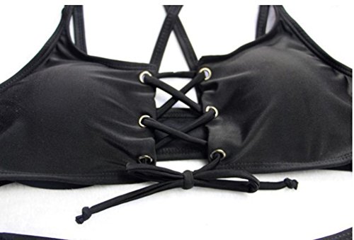 WM & MW Clearance Bikini Bra, Women Bikini Top Soild Cross Bandage Push-up Padded Swim Top Swimwear Beachwear (XL, Black) - Thumbnail 7