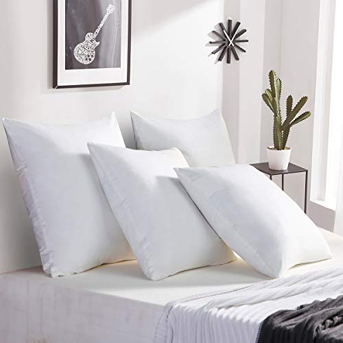 Accuratex White Feather Down Pillows (Set of 2) - 18x18 inch Square Sofa and Couch Cushion, Feather Throw Pillow with 100% Cotton Removable Zipped Cover
