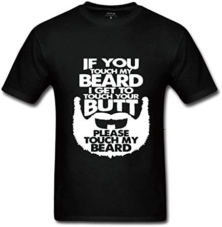 Fbasky Men's If You Touch My Beard T-shirt XXL Black