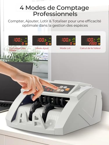 FOHERE Bill Counting Machine, Money Counting Machine with Counterfeit Detection UV/MG/IR/DD Counterfeit Detection, 1100 Tickets/Minute, LCD Display, Value and Lot Modes for Shops, Banks and Restaurants