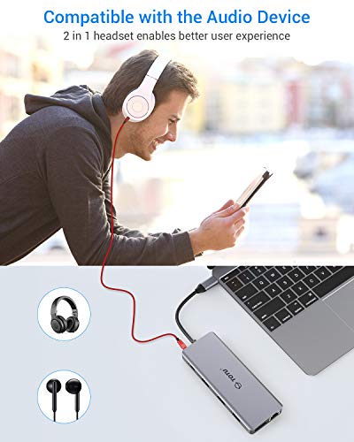 USB C HUB,TOTU 12 in 1 Triple Display Type C Hub Dongle (4K Dual HDMI and DP,2 USB3.0/2 USB2.0/75W PD/SD&TF Card Reader/Mic&Audio) for Windows&Mac OS Type C Laptops,Only Windows Support Triple Display