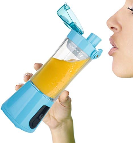Portable Electric Juice Bottle: Personal Blender Cup With Power Bank | Rechargeable USB Juicer For Water, Protein Shakes &amp; Smoothies | Mini Mixer With Travel Lid &amp; LCD Display (Blue)