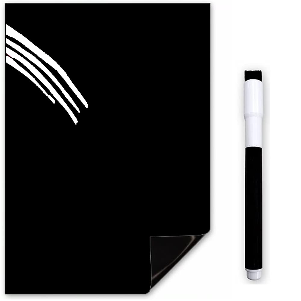 TMS Magnetic Whiteboard for Fridge | Kitchen White Board with Dry Wipe Pen for Memos, Notes or Reminders | use as Notice Board, Weekly Meal Planner or to Do List (Black, A5 (21 x 15cm))