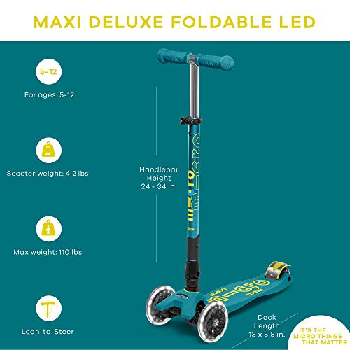 Micro Kickboard Maxi Deluxe Foldable LED Three Wheeled, Leanto