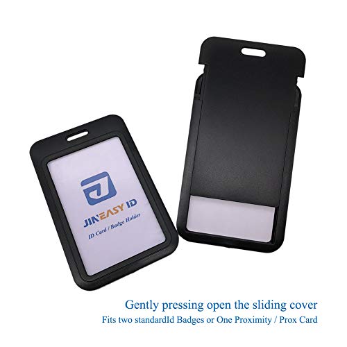 2 Pack Hard Plastic Vertical ID Badge Holder Slide Open Card Case by