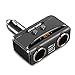 ONEVER 1 to 2 Sockets Cigarette Lighter Splitter, Dual USB Car Charger DC Outlet Power Adapter with On/Off Switch and Voltage Display Support Fast Charging Compatible Smartphones Tablets Dash Cam etc