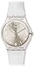 Swatch Mirrormellow Shimmer Silver Glitter Dial Transparent Silicone Ladies Watch SUOK112