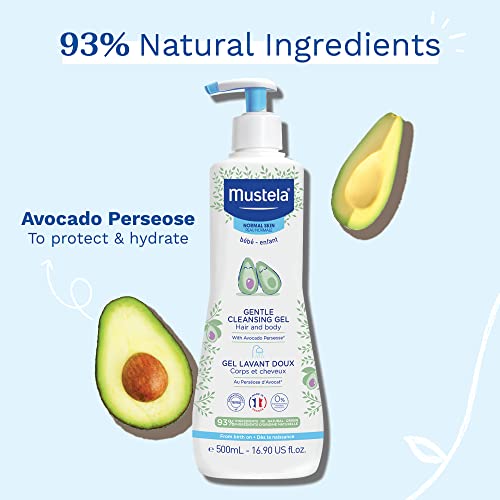 Mustela Baby Gentle Cleansing Gel - Baby Hair & Body Wash - with Natural Avocado fortified with Vitamin B5 - Biodegradable Formula & Tear-Free â€“ 16.90 fl. oz. (Pack of 1)