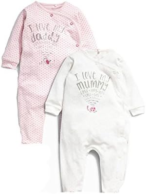 AOMOMO Unisex-Baby Newborn Long Romper (2 Pack) I Love Mummy I Love Daddy Bodysuit (6-12month)