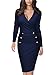 Miusol Women's Deep V Neck Formal Long Sleeve Navy Style Pencil Dress