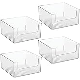 mDesign Modern Wide Plastic Open Front Dip Storage Organizer Bin Basket for Bathroom Organization - Vanity Shelf, Cubby, Cabinet, and Closet Organizing Decor - Ligne Collection - 4 Pack - Clear