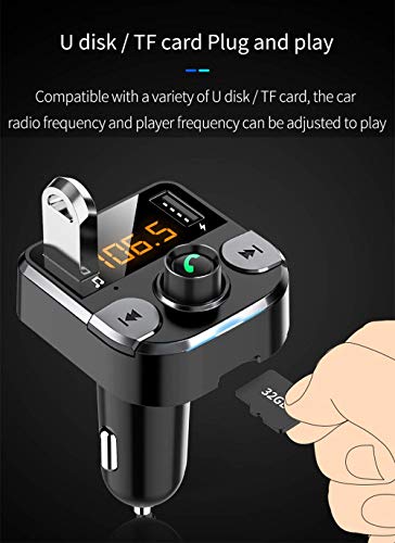 AZWang Bluetooth Fm Transmitter(Upgraded Version), Bluetooth Car Charger,Bluetooth Adapter for Car,Hands-Free Calling MP3 Car Charger with 2 USB Ports,FM Radio - Thumbnail 3