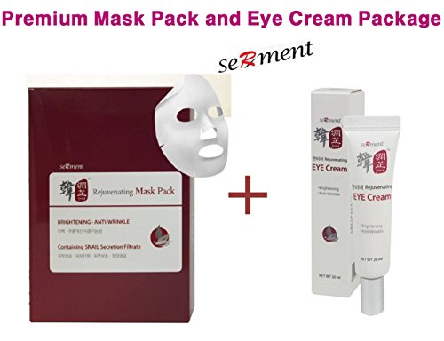 [Serment] Korean Cosmetics Rejuvenating Snail Mask 10 Pack + Rejuvenating Eye Cream 20ML, Wrinkle Care and Brightening Function With ASL(Advanced Super Liposome) technology Skin Cell Rejuvenating