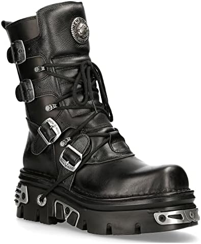 NewRock 厚底37 Amazon.com | New Rock 373-S4 Metallic Black Leather Men's Gothic
