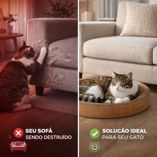 Cama Arranhadora para Gatos 50cm – Papelão Ultra Resistente | 2 em 1 Descanso + Arranhador | Anti Estresse e Protege Móveis