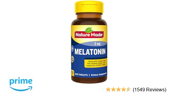 Nature Made Melatonin 3mg Tablets, 240 Count for Supporting Restful Sleep† (Packaging May Vary)