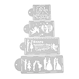 Awakingdemi Cake Decorating Stencil Mold, Wedding Cake Stenci, 4pcs Love Cake Stencil Cake Decoration Sugar Sieve Cake Mold Sten