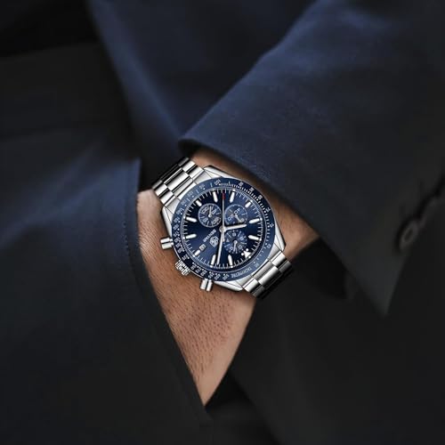 BENYAR by Men's Watch Chronograph Analogue Quartz Waterproof Date Large Dial Classic Fashion Business Watches Elegant Bracelet for Men