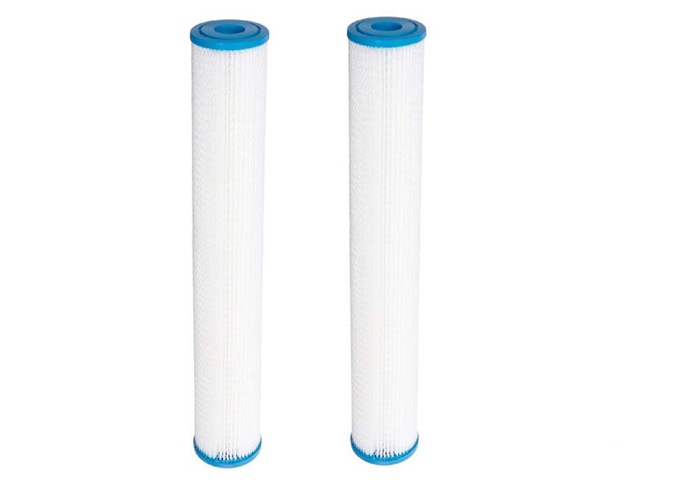 Pack of 2: Polyester Pleated Sediment Water Filters 2.5" x 20" |10 Micron Filtration for Whole House Standard Slim Blue Filtration Systems