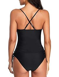 ACKKIA Conjunto de Tankini con cuello en V y abrigo estampado para dama Traje de baño Traje de baño de dos piezas