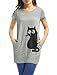 Allegra K Women's Round Neck Short Sleeve Cat Prints Loose Tunic Top L Grey