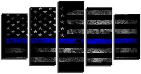 5 Pieces American Flag Stretched and Framed Modern Canvas Wall Art Set Ready to Hang for Living Room Bedroom Home Decor, Blue, Framed, Size 1