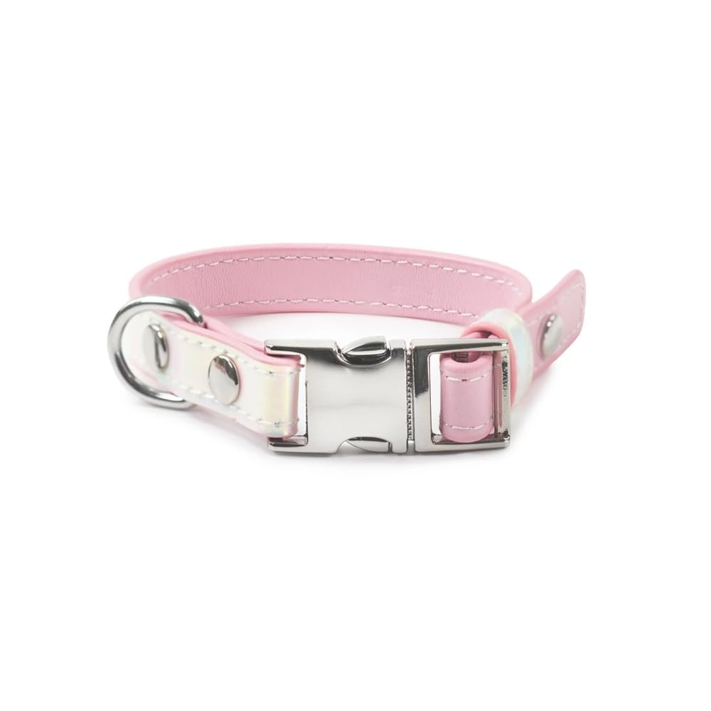 Record - Tokyo Dog and Cat Collar - Made of Imitation Leather with Iridescent Finish - Size XXS - 1.5cm - Circumference 22-30cm - Colour Changing Pink